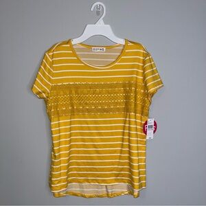 Knitworks Yellow Striped Short Sleeve T-Shirt Girls XXL